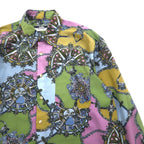Vintage 90s Retro Shirt KABUL 90年代 総柄 ポリシャツ 2XL カーキ ポリエステル レトロ