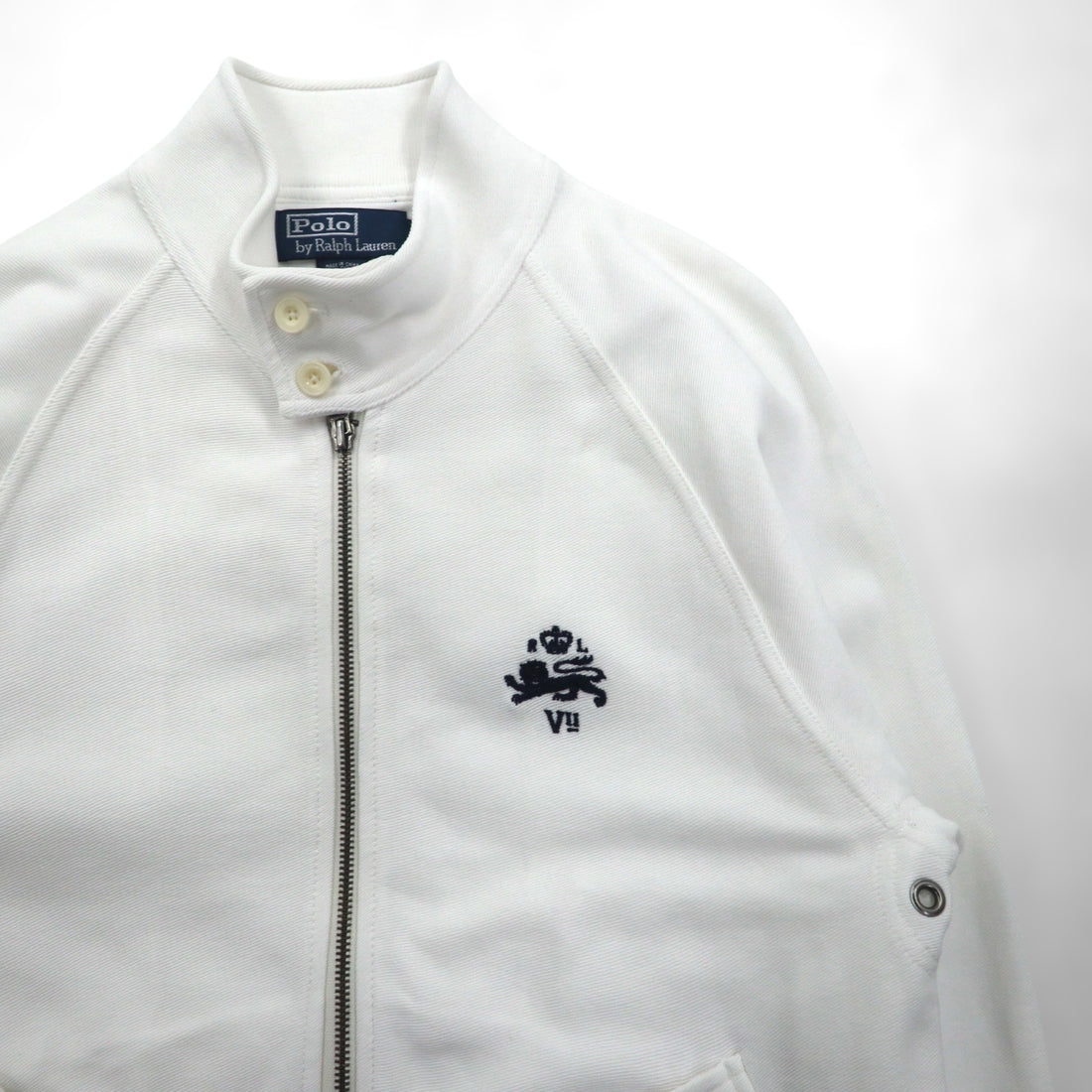Polo Ralph Lauren 90s Stand Collar Zip Up Jacket, Medium, White Cotton