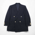 BURBERRY ピークドラペル ダブル テーラードジャケット ブレザー M ネイビー ギャバジン 紺ブレ 金ボタン 羊毛 日本製