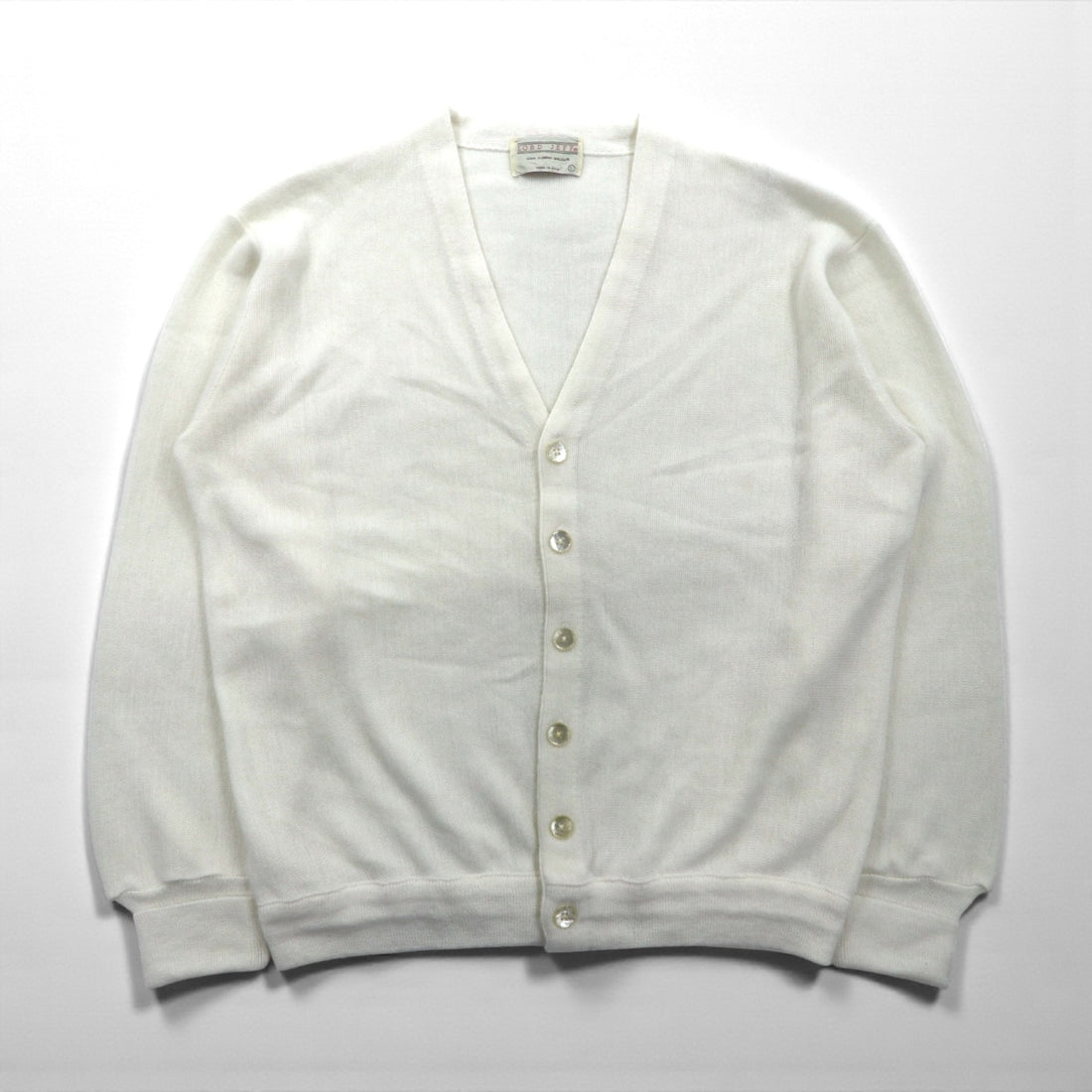 80s USA Vintage Cardigan LORD JEFF L White Acrylic Made in