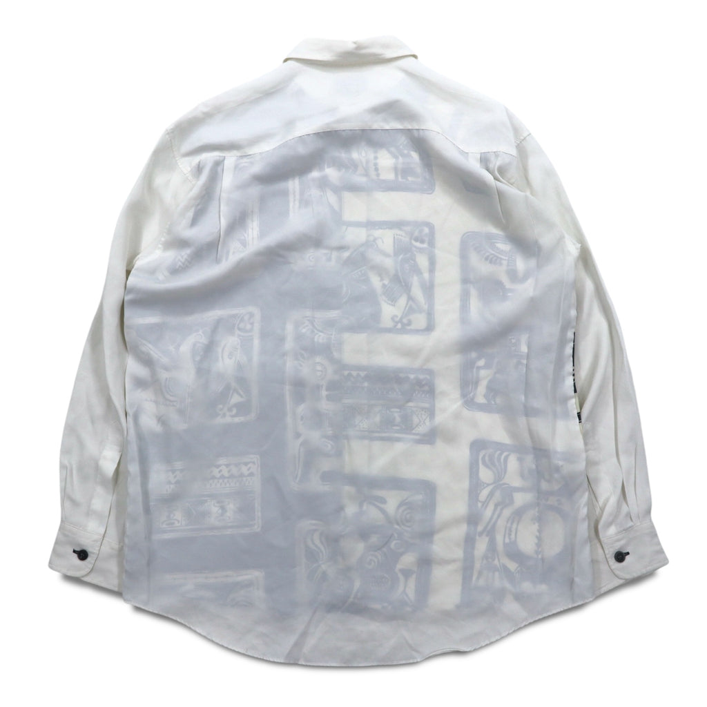 Vintage 90s Japan Made Retro Shirt 90s SUNPATIO Poly Shirt FREE White All-over Pattern Made in Japan