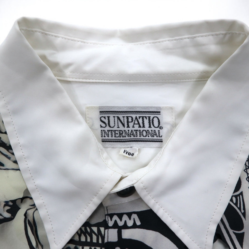 Vintage 90s Japan Made Retro Shirt 90s SUNPATIO Poly Shirt FREE White All-over Pattern Made in Japan