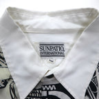 Vintage 90s Japan Made Retro Shirt 90s SUNPATIO Poly Shirt FREE White All-over Pattern Made in Japan