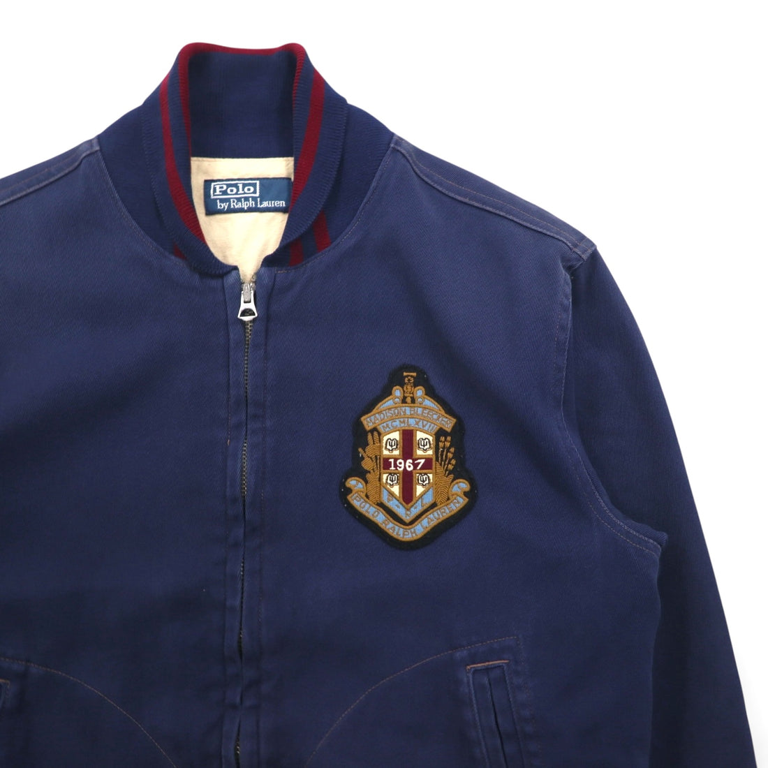 Polo by Ralph Lauren 90s Swing Top Sports Jacket, Blouson, Medium, Navy, Talon Zip, Ribbed Lines