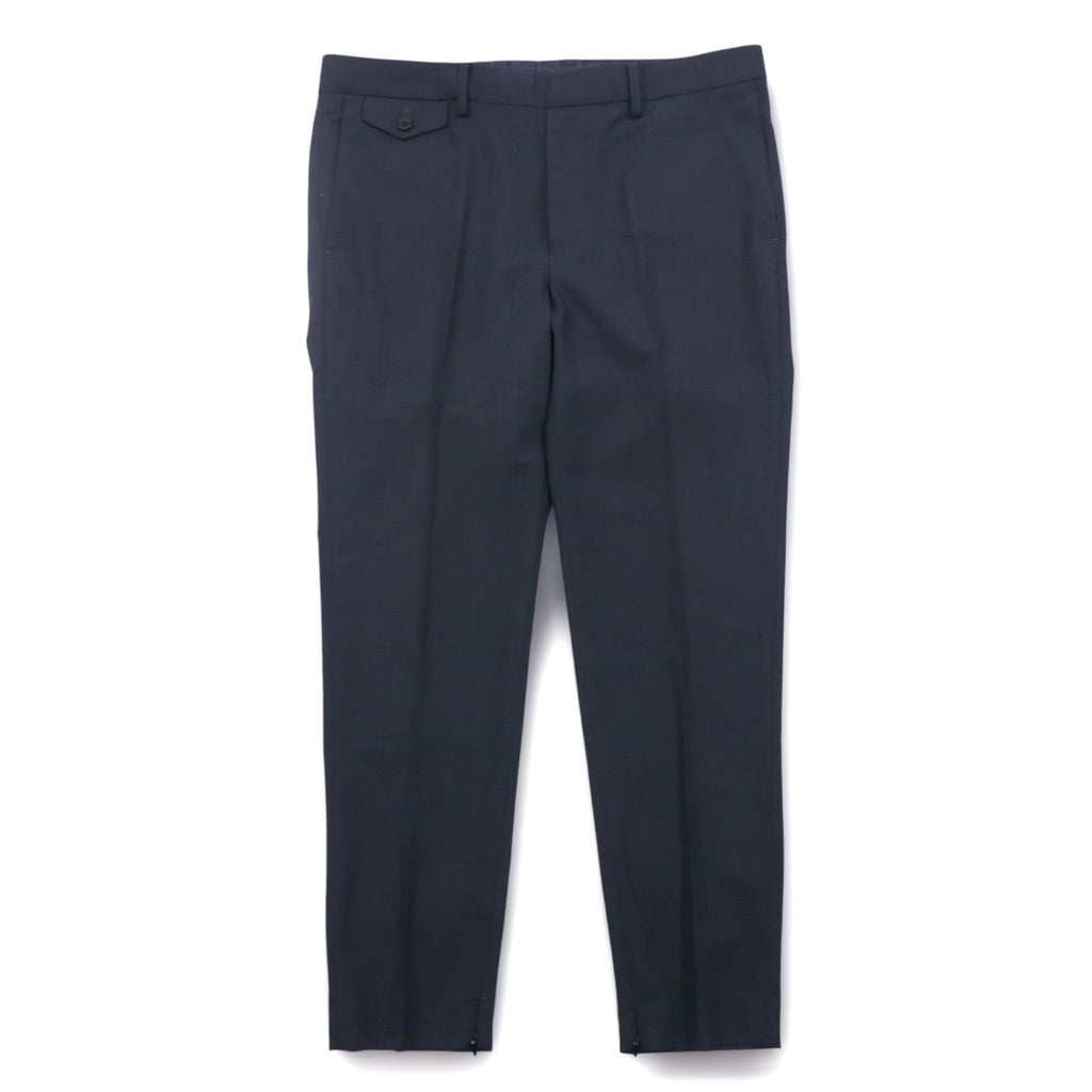 URU Zip Slit Easy Slacks Pants M Navy Wool Tapered 16SUP03 Made in Japan
