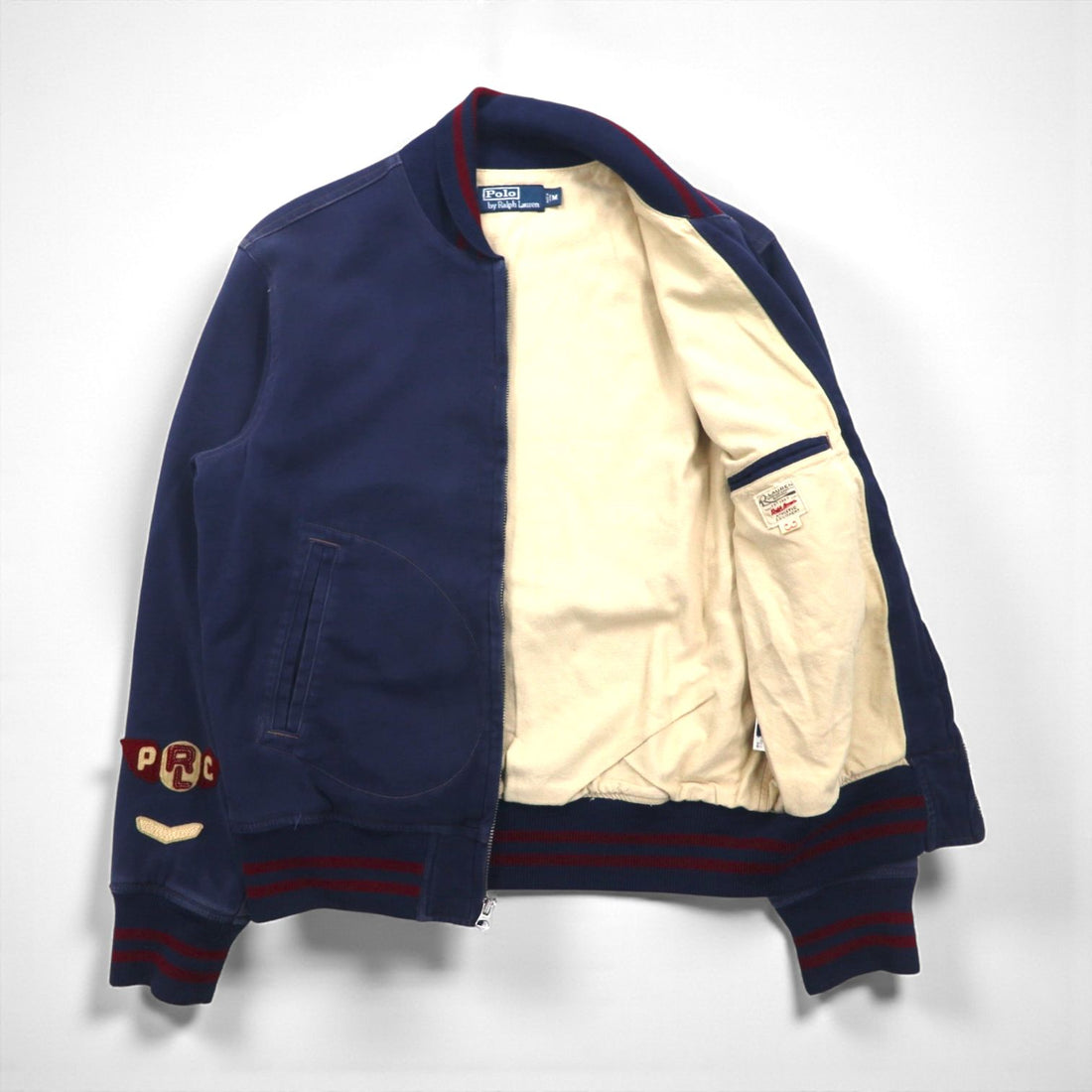 Polo by Ralph Lauren 90s Swing Top Sports Jacket, Blouson, Medium, Navy, Talon Zip, Ribbed Lines