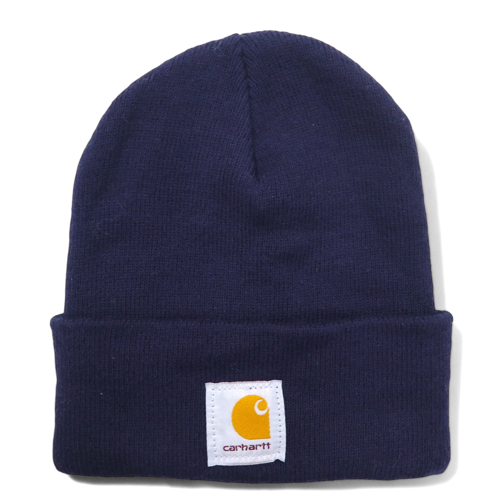日本然リトテ-古着オンライン-carhartt USA製 ビーニー ニット帽 ONE ネイビー アクリル ロゴ-carhartt USA Made Beanie Knit Hat ONE Navy Acrylic Logo