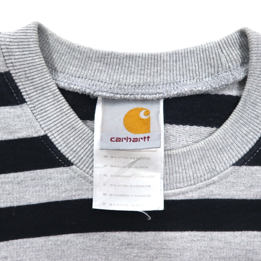 Carhartt Crew Neck Sweatshirt S Grey Striped Cotton Made in Turkey