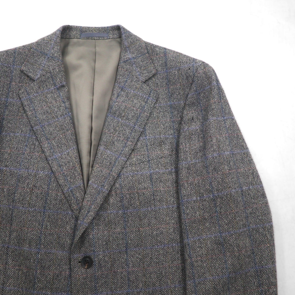 BURBERRY カシミヤ 100% 2B ツイードジャケット S グレー チェック 日本製
