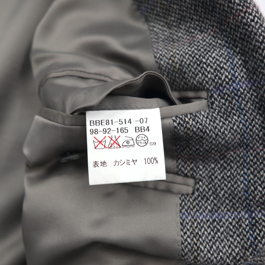 BURBERRY カシミヤ 100% 2B ツイードジャケット S グレー チェック 日本製
