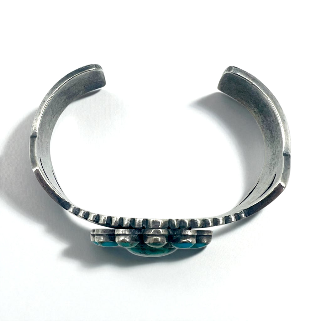 Navajo 60s Flower Turquoise Cluster Cuff Bracelet, Navajo Indian Jewelry, Sterling Silver, Turquoise