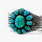 Navajo 60s Flower Turquoise Cluster Cuff Bracelet, Navajo Indian Jewelry, Sterling Silver, Turquoise