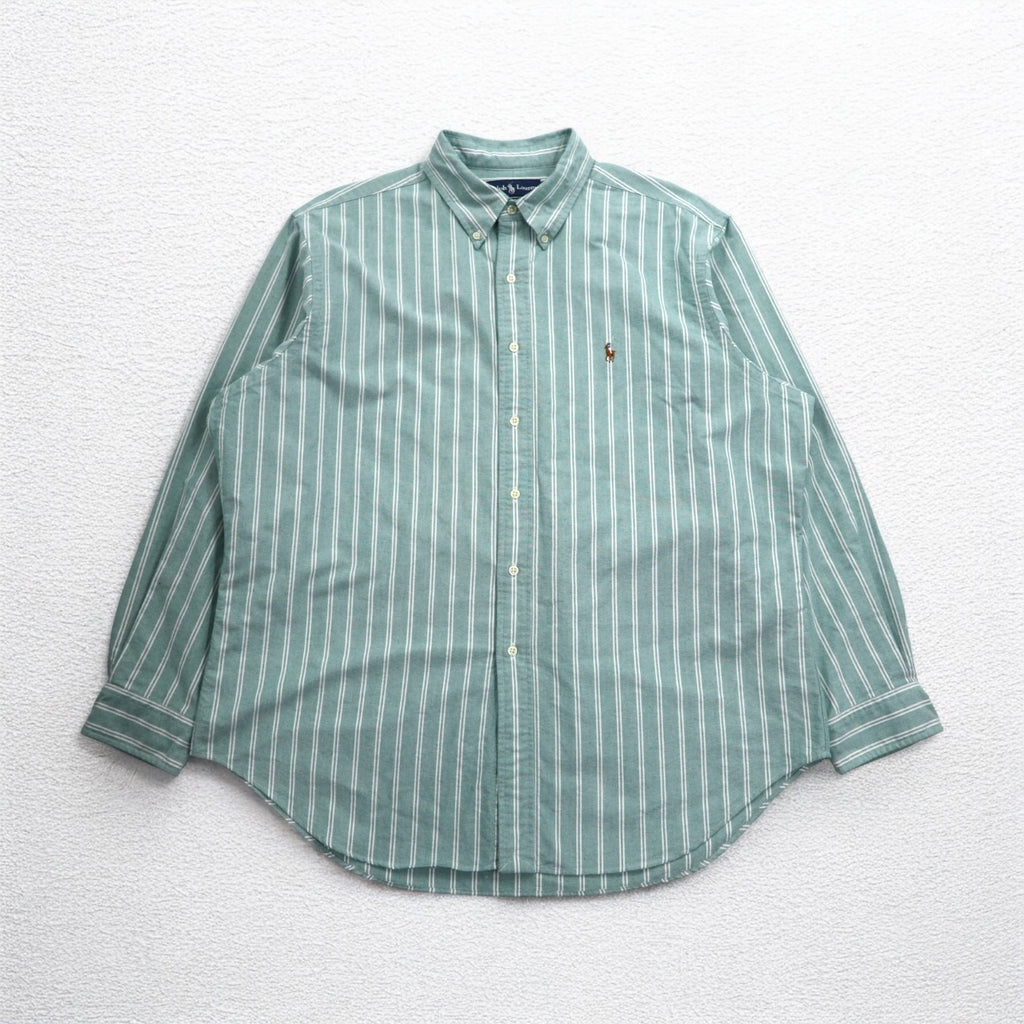 Ralph Lauren 90s Oxford Button-Down Shirt, XL, Green, Striped, Small Pony Embroidery