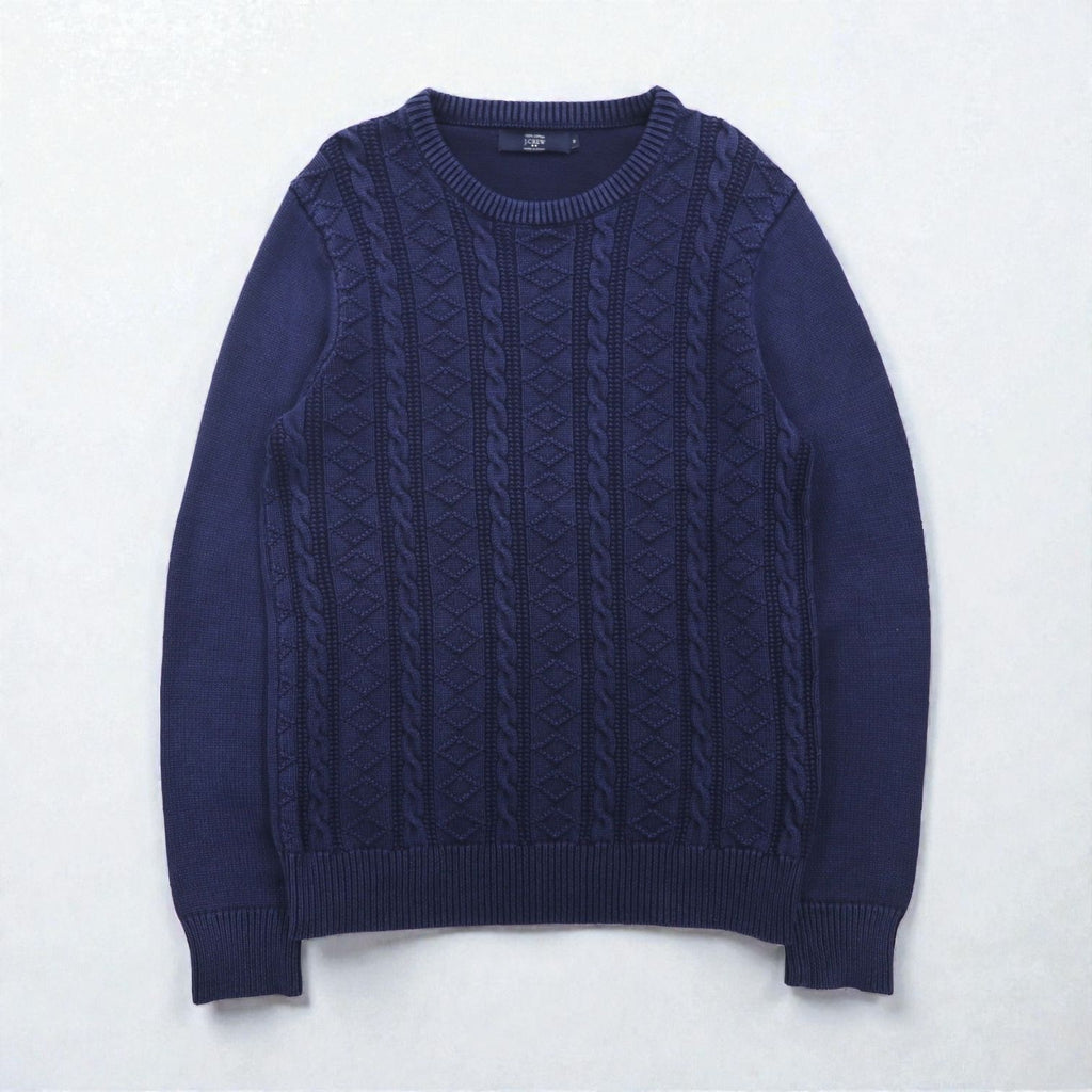 J.CREW フィッシャーマン アラン ニット セーター M ネイビー ローゲージ ケーブル編み