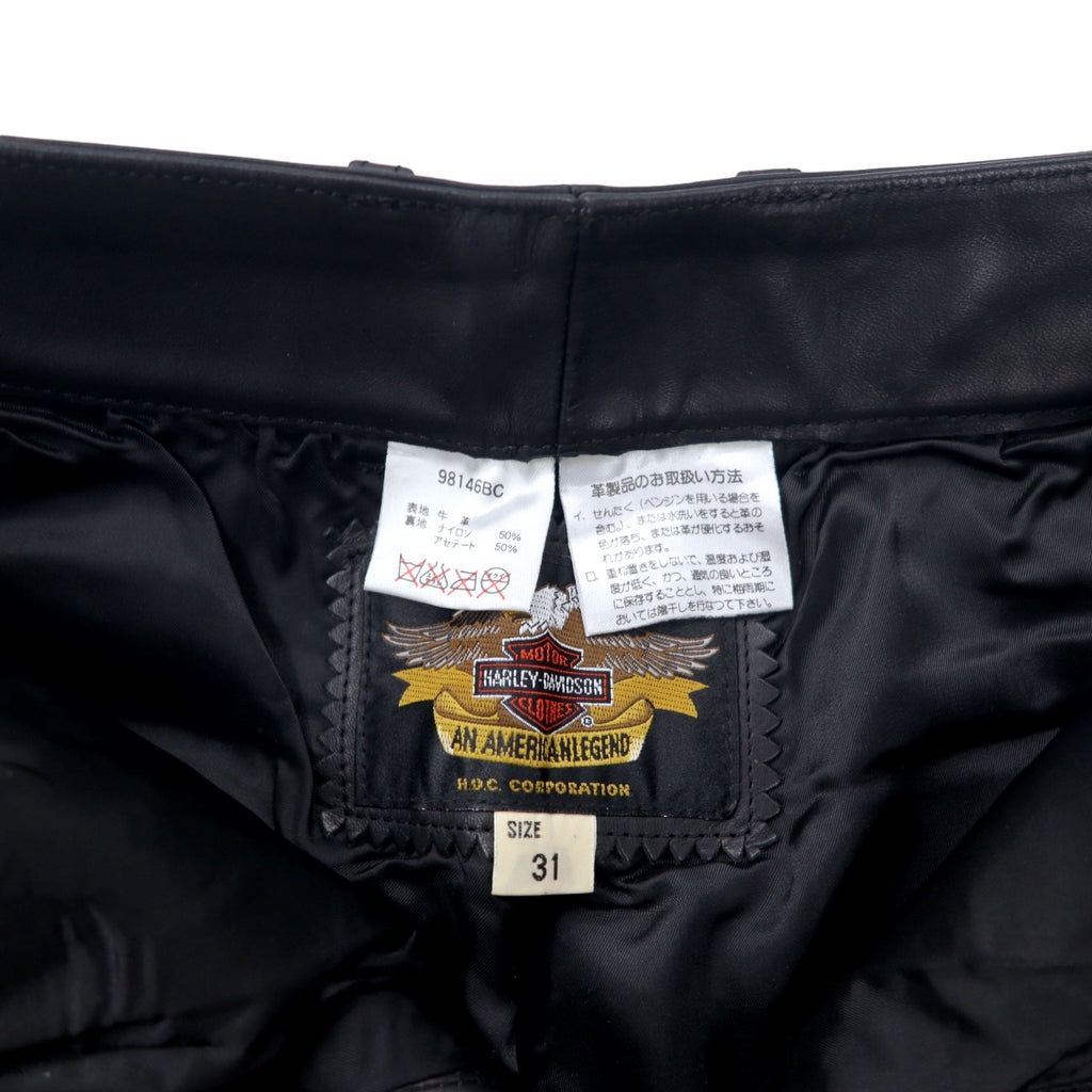 HARLEY DAVIDSON Leather Pants 31 Black Cowhide Zipper Fly 98146BC