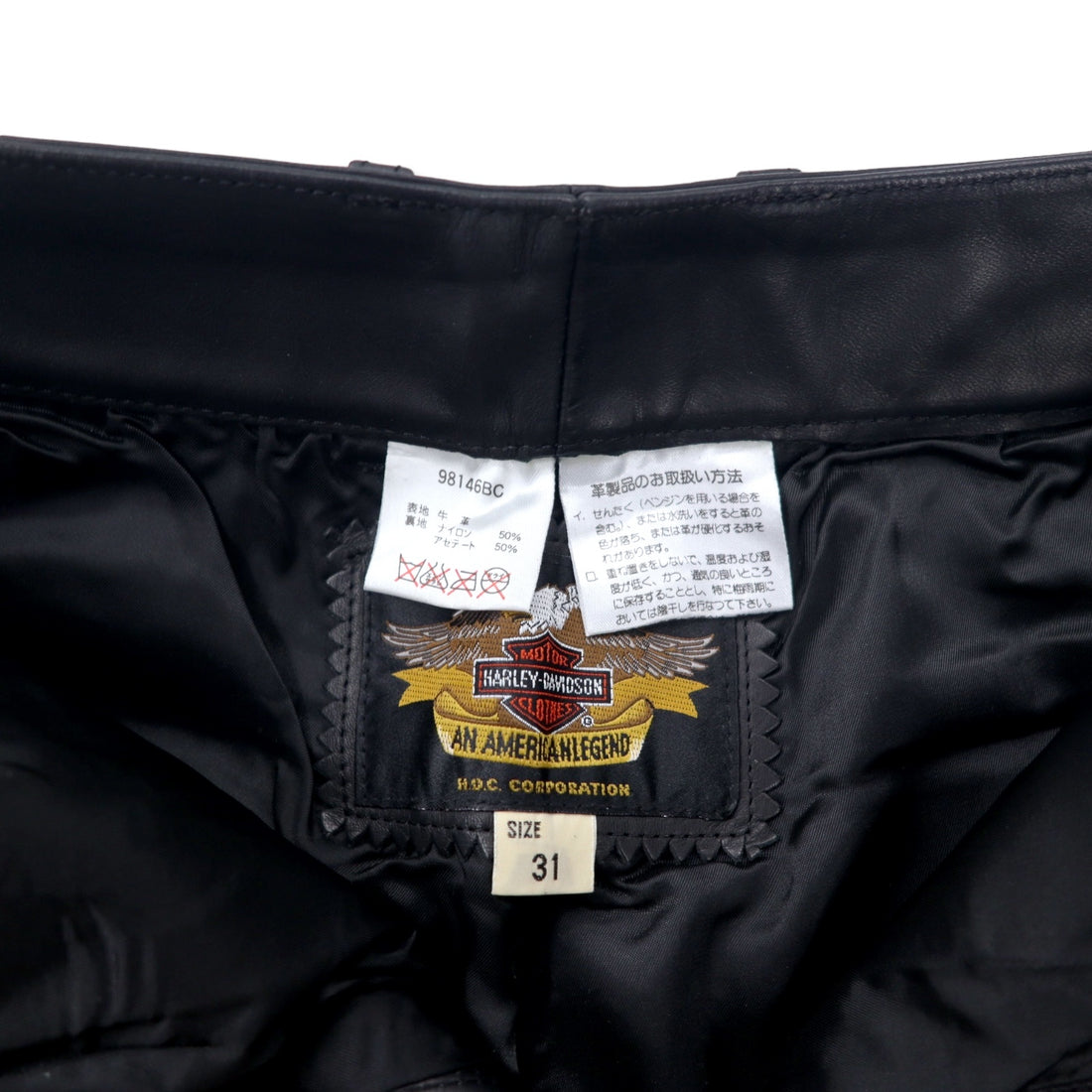 HARLEY DAVIDSON Leather Pants 31 Black Cowhide Zipper Fly 98146BC