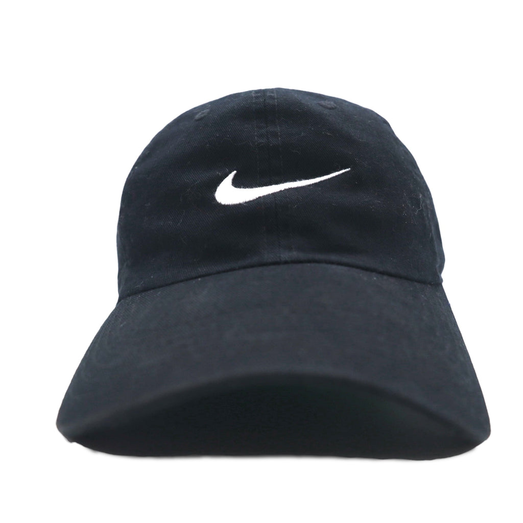 NIKE Swoosh Logo Embroidered Baseball Cap ONE Black Cotton