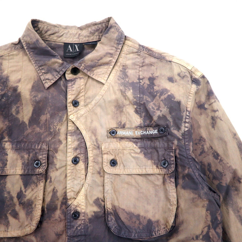 A|X ARMANI EXCHANGE Tie-dye bleached utility shirt, medium, gray, military, flap pocket