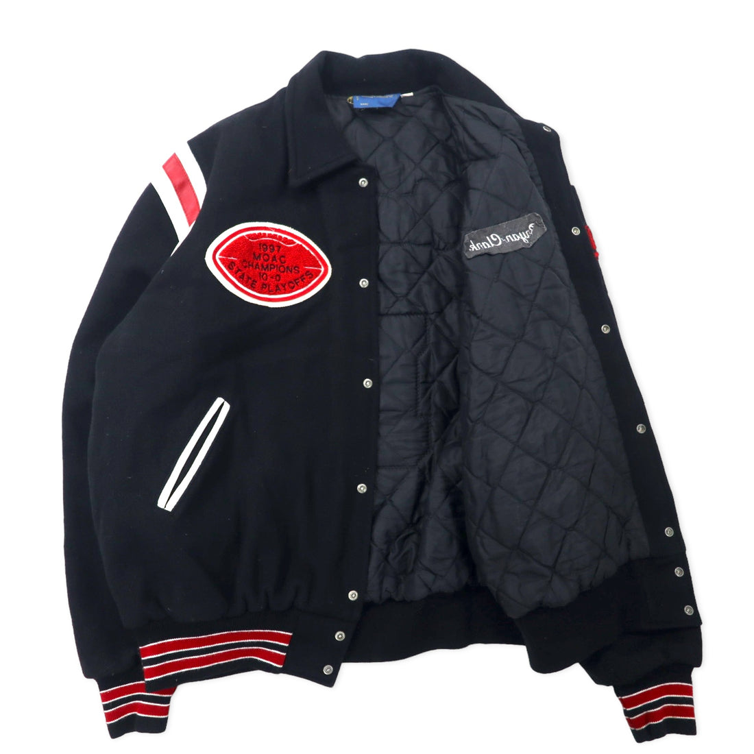 Gem SPORTSWEAR Made in USA 90's Stadium Jumper XXL Black Wool Quilted Liner Patch Big Size