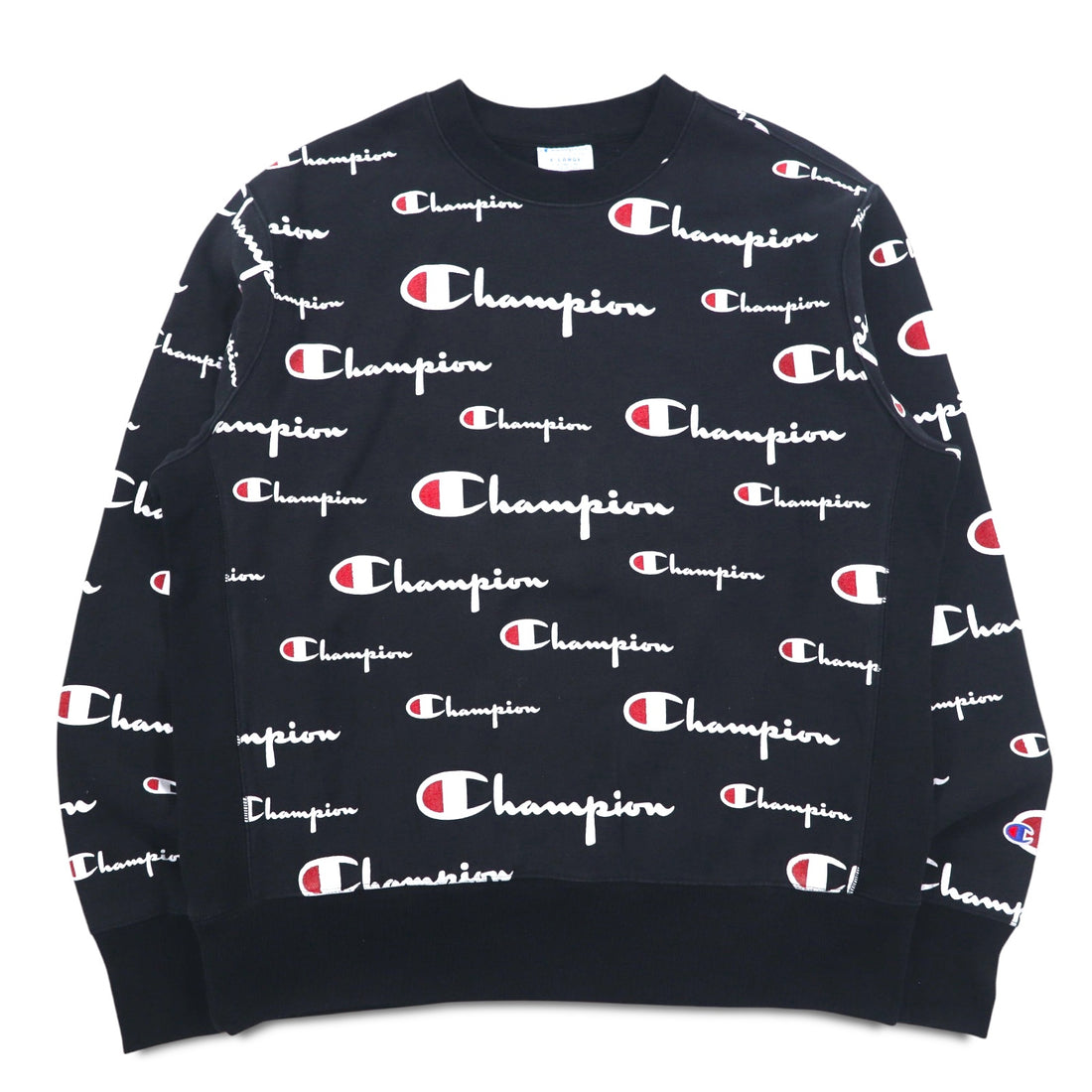 Champion リバースウィーブ REVERSE WEAVE スウェット 3XL ブラック スクリプトロゴ 総柄 青単タグ 復刻