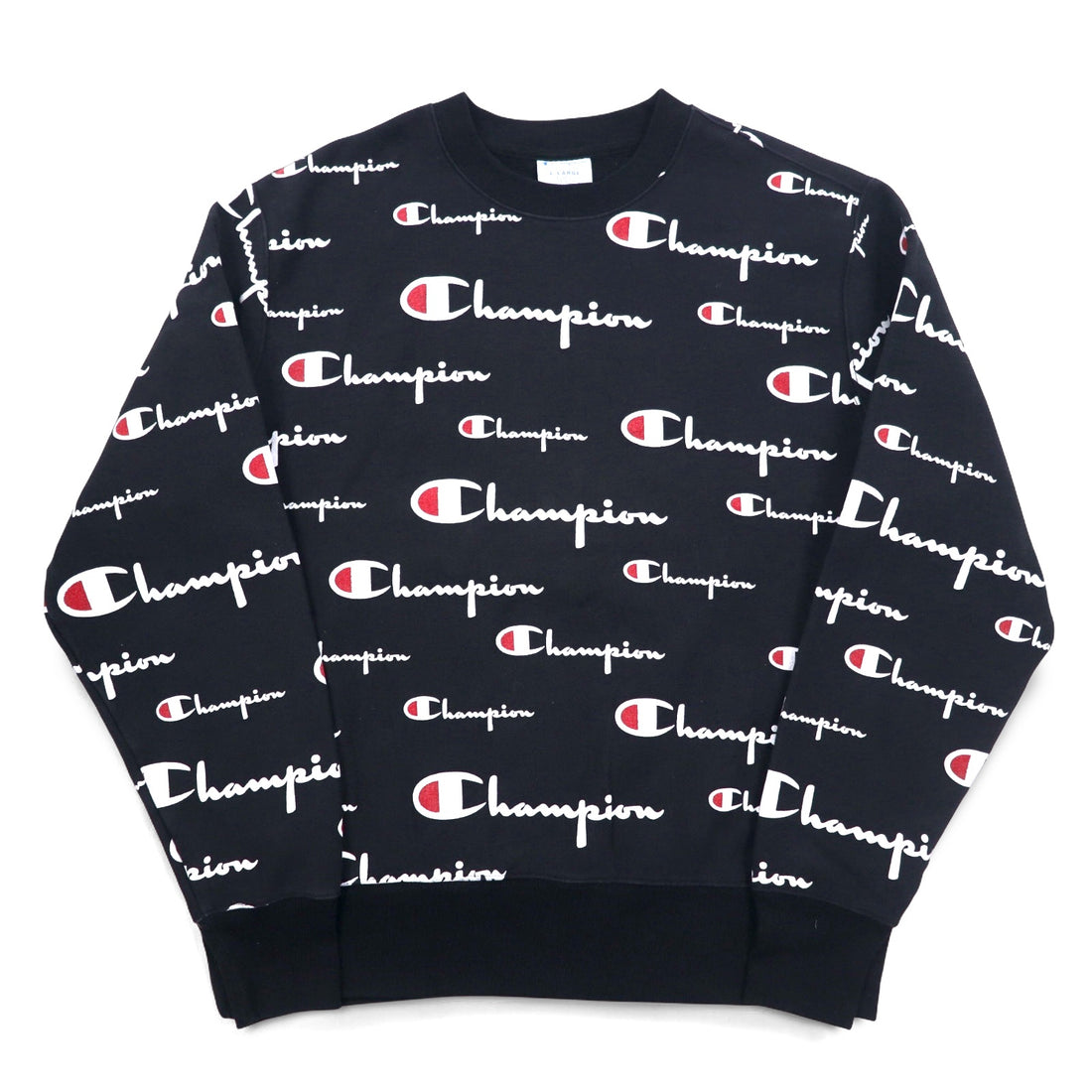 Champion リバースウィーブ REVERSE WEAVE スウェット 3XL ブラック スクリプトロゴ 総柄 青単タグ 復刻