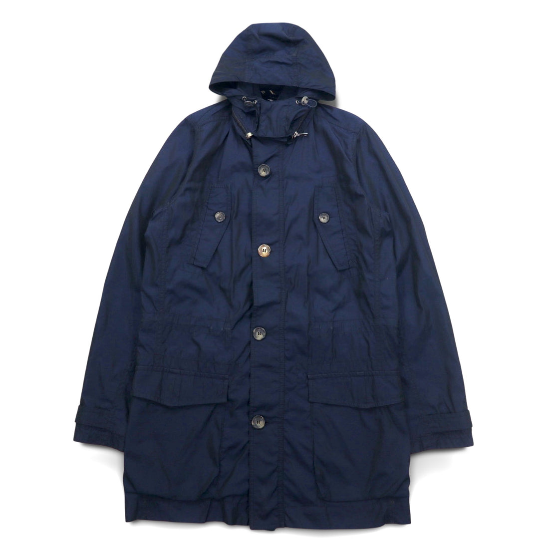 TOMMY HILFIGER 00s Mod Coat Field Parka S Drawstring Detachable Hood Double Zip