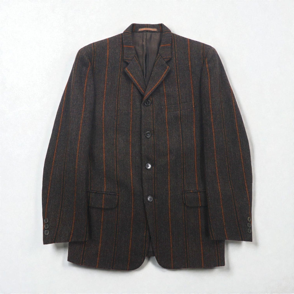 MEN'S BIGI 80s Vintage Blazer ツイード テーラードジャケット M ブラウン ストライプ ウール 裏地 ペイズリー柄 80年代