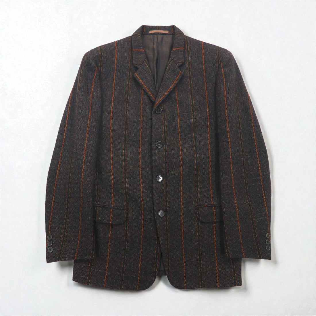 MEN'S BIGI 80s Vintage Blazer ツイード テーラードジャケット M ブラウン ストライプ ウール 裏地 ペイズリー柄 80年代