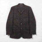 MEN'S BIGI 80s Vintage Blazer ツイード テーラードジャケット M ブラウン ストライプ ウール 裏地 ペイズリー柄 80年代