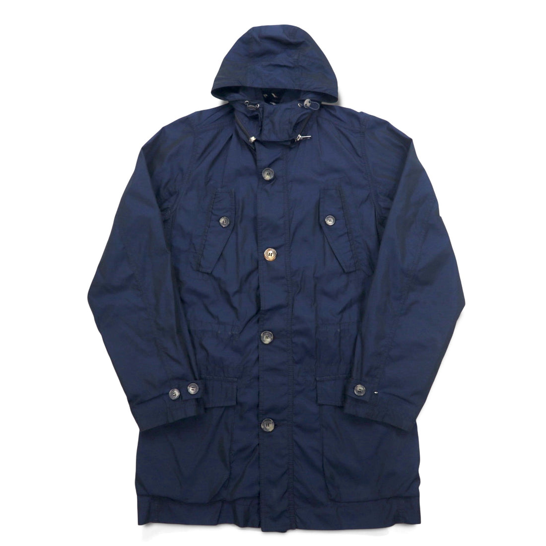 TOMMY HILFIGER 00s Mod Coat Field Parka S Drawstring Detachable Hood Double Zip