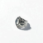 K-SMITH Tribal Silver Ring, Size 19, Oval, White, Clear Stone, Silver 925