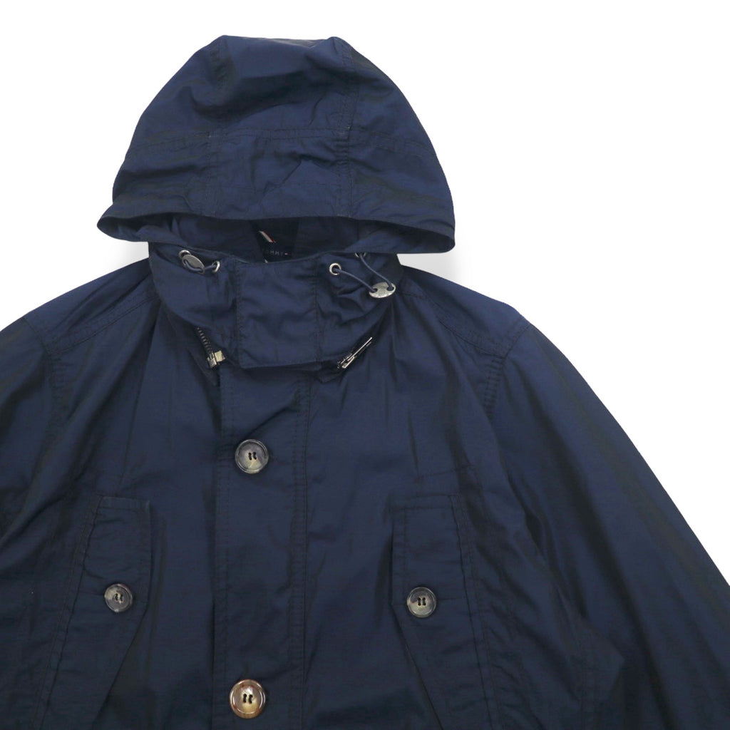 TOMMY HILFIGER 00s Mod Coat Field Parka S Drawstring Detachable Hood Double Zip