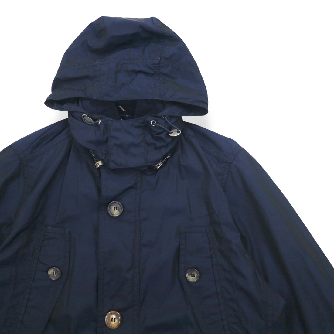 TOMMY HILFIGER 00s Mod Coat Field Parka S Drawstring Detachable Hood Double Zip