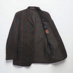 MEN'S BIGI 80s Vintage Blazer ツイード テーラードジャケット M ブラウン ストライプ ウール 裏地 ペイズリー柄 80年代