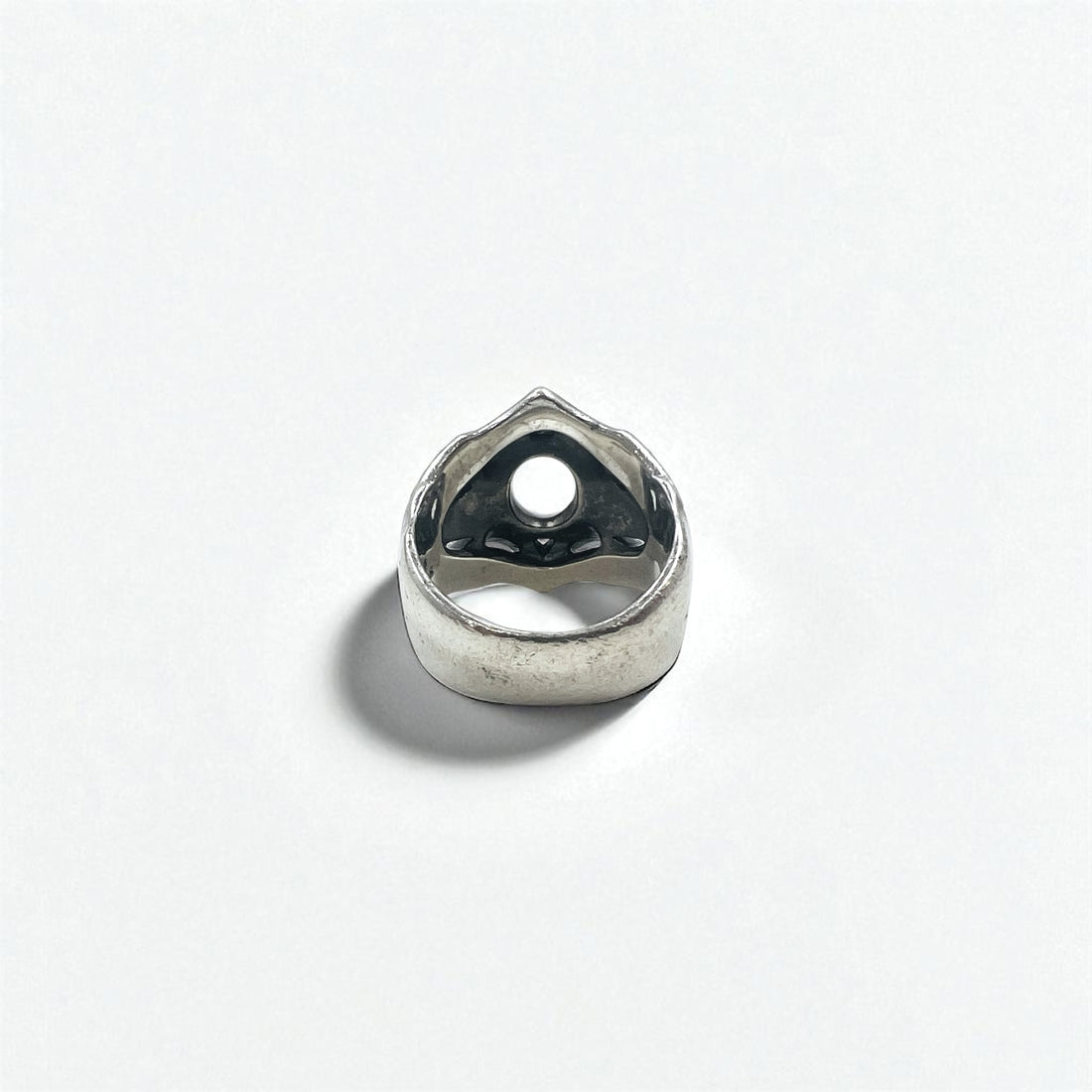 K-SMITH Tribal Silver Ring, Size 19, Oval, White, Clear Stone, Silver 925