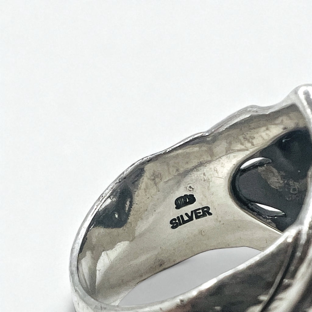 K-SMITH Tribal Silver Ring, Size 19, Oval, White, Clear Stone, Silver 925
