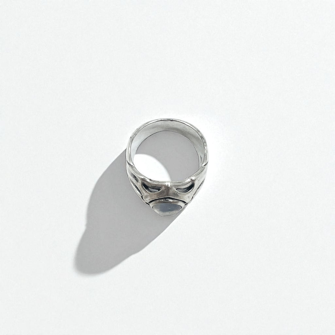 K-SMITH Tribal Silver Ring, Size 19, Oval, White, Clear Stone, Silver 925