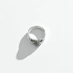 K-SMITH Tribal Silver Ring, Size 19, Oval, White, Clear Stone, Silver 925