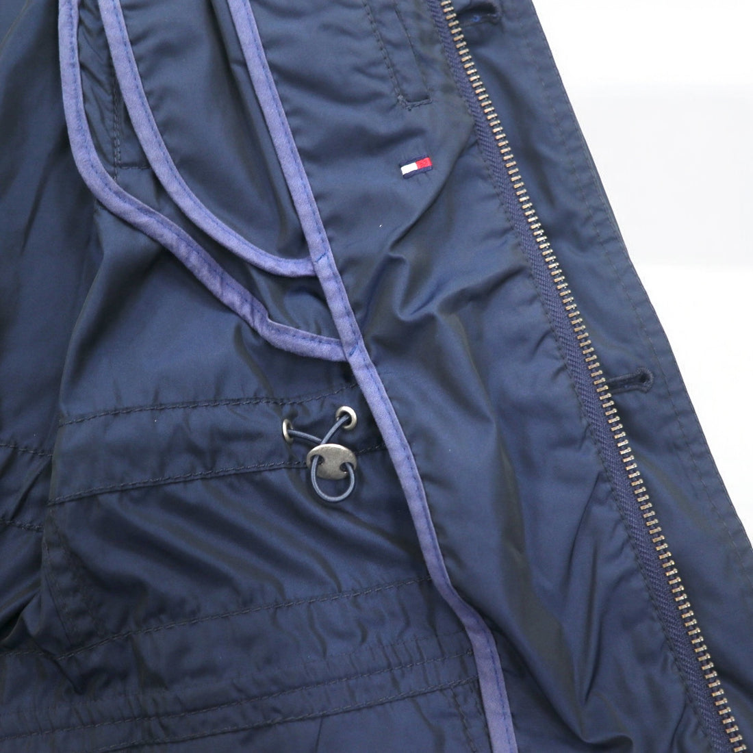 TOMMY HILFIGER 00s Mod Coat Field Parka S Drawstring Detachable Hood Double Zip