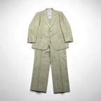 Vintage 90s TENGEN NEO PRETA Linen Suit, 2B Summer Suit Set, Beige, Paisley Print, Wide Lining, Size M