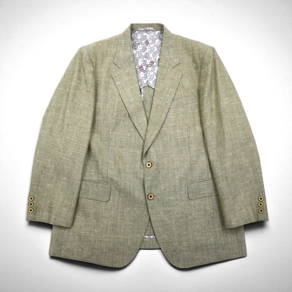 Vintage 90s TENGEN NEO PRETA Linen Suit, 2B Summer Suit Set, Beige, Paisley Print, Wide Lining, Size M