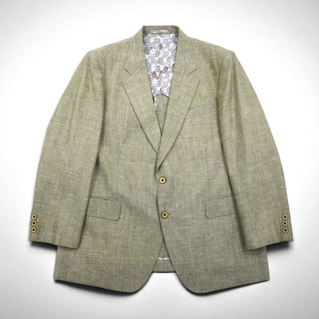 Vintage 90s TENGEN NEO PRETA Linen Suit, 2B Summer Suit Set, Beige, Paisley Print, Wide Lining, Size M