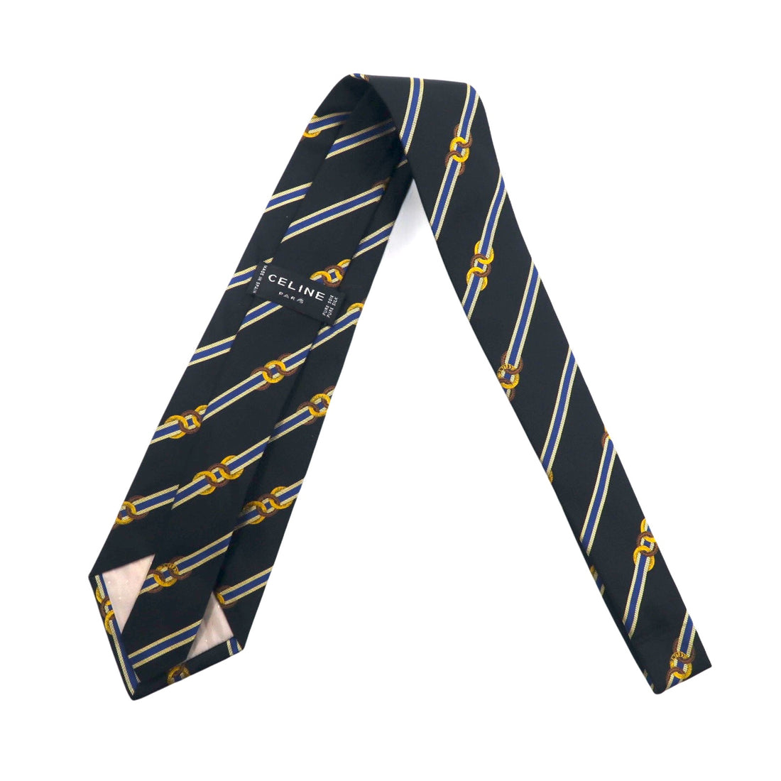 CELINE Spain made tie in black regimental stripes silk