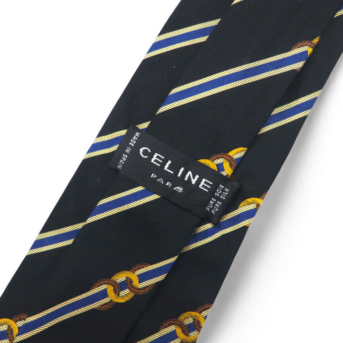 CELINE Spain made tie in black regimental stripes silk