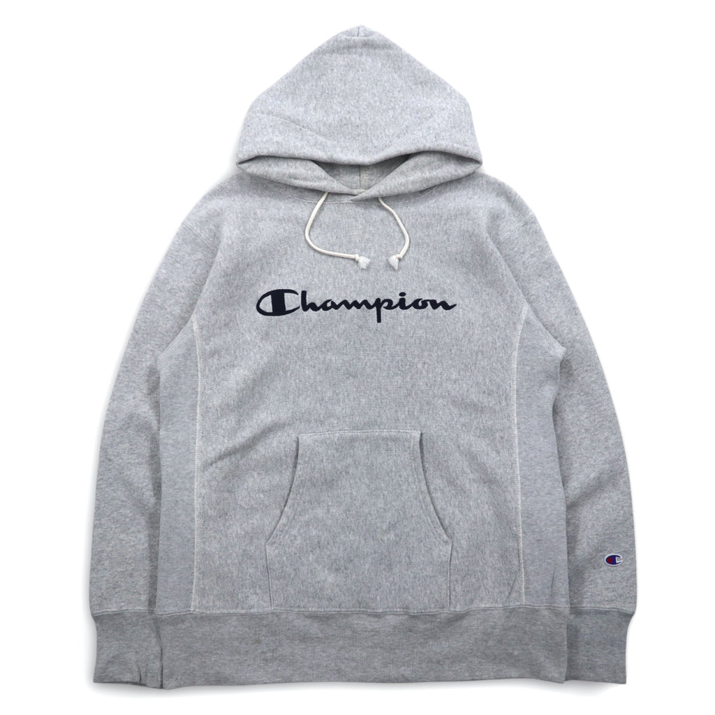 Champion Reverse Weave Pullover Hoodie, XL, Grey, Embroidered Script Logo, Blue Single Tag, Reprint, C3-L107