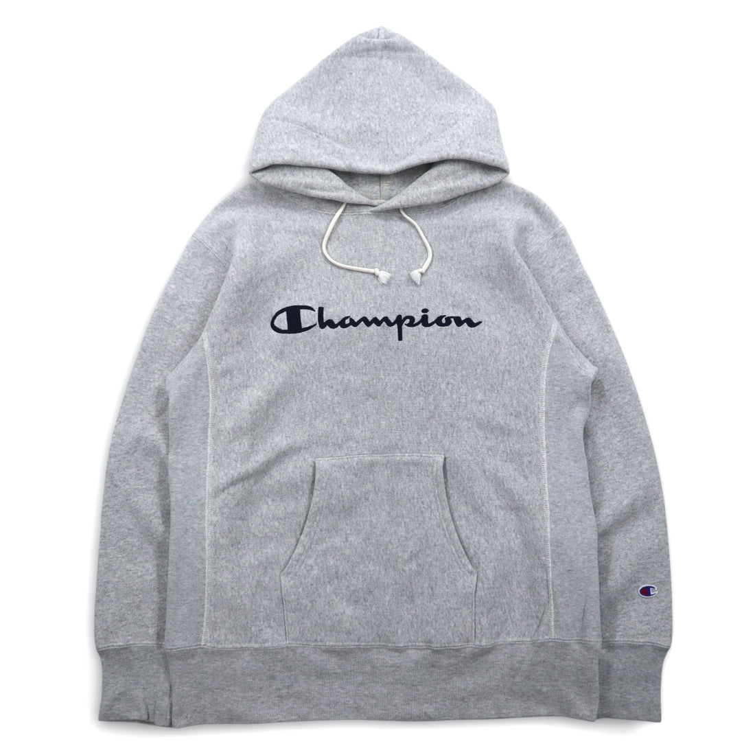 Champion Reverse Weave Pullover Hoodie, XL, Grey, Embroidered Script Logo, Blue Single Tag, Reprint, C3-L107