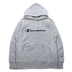 Champion Reverse Weave Pullover Hoodie, XL, Grey, Embroidered Script Logo, Blue Single Tag, Reprint, C3-L107
