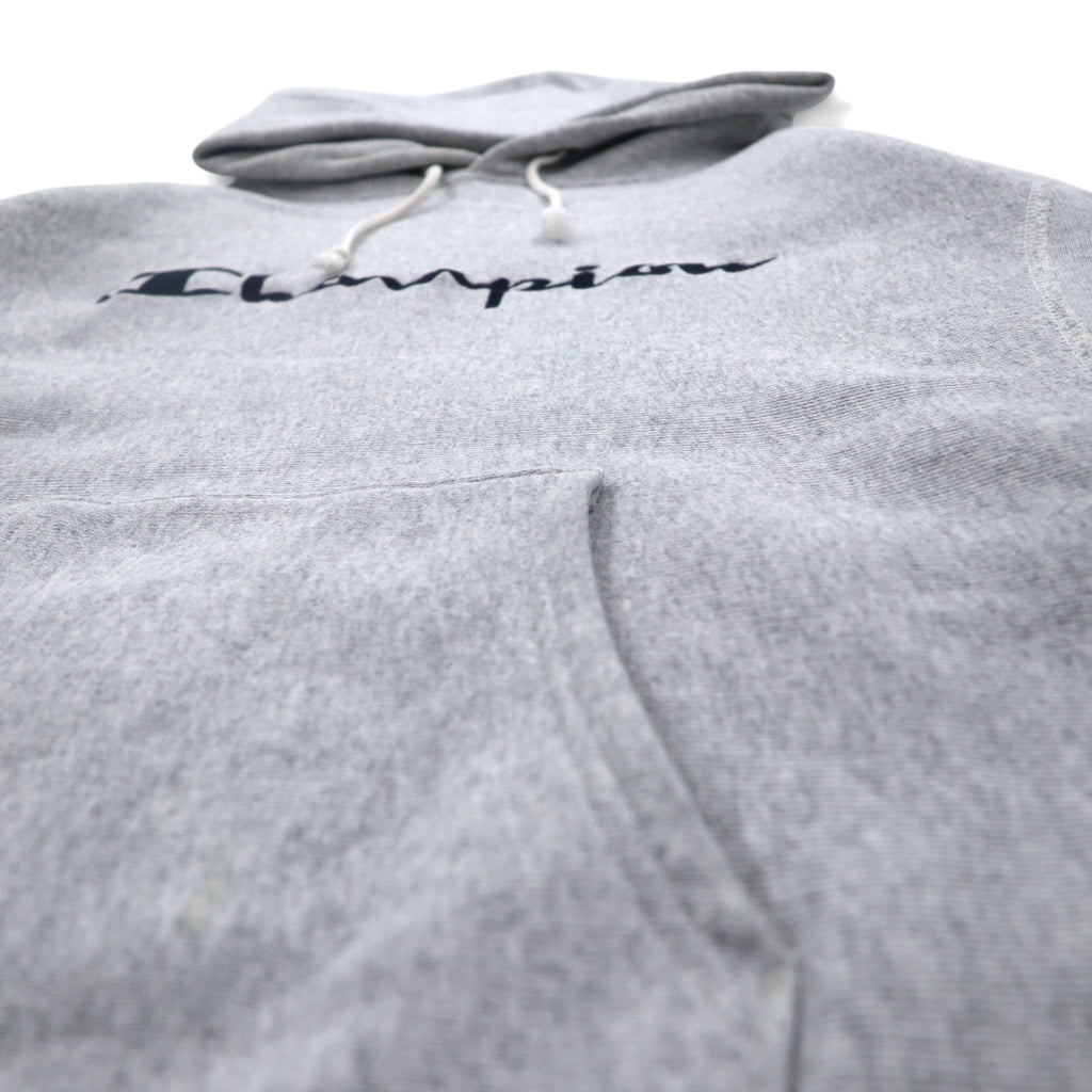 Champion Reverse Weave Pullover Hoodie, XL, Grey, Embroidered Script Logo, Blue Single Tag, Reprint, C3-L107