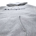 Champion Reverse Weave Pullover Hoodie, XL, Grey, Embroidered Script Logo, Blue Single Tag, Reprint, C3-L107