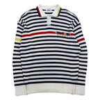 Vintage 90s Retro Preppy Polo Sweater VAZIIE SPORT 90年代 ポロ ワッフルニット L ボーダー コットン ロゴ刺繍 日本製